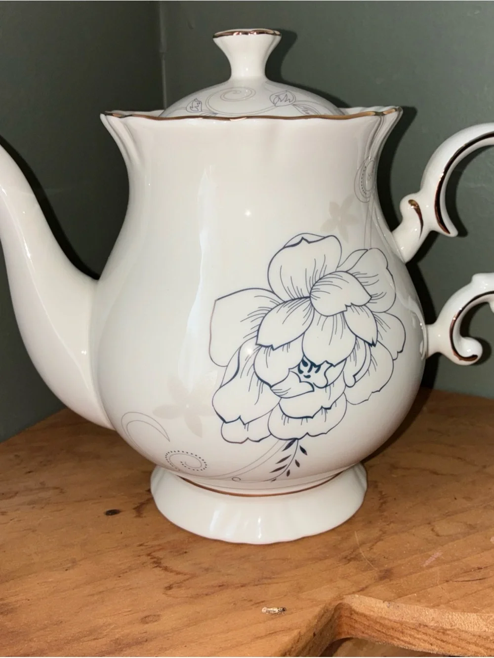 Elegant Cream Floral Porcelain Teapot with Gold Trim